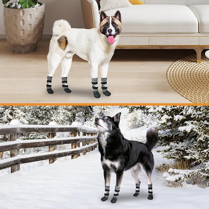 KOOLTAIL Anti Slip Dog Socks to Prevent Licking Paws for Hot/Clod Pavement,Waterproof Long Snow Dog Boots&Paw Protectors with Straps Traction Control for Hardwood Floor for Small Medium Large DogsL