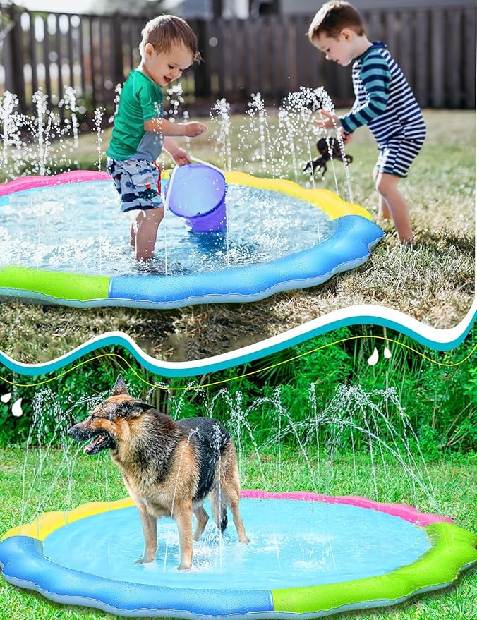 Kids Dog Splash Pad Sprinkler - Jasonwell Non Slip Dog Sprinkler Pad Splash Pool Puppy Dogs Pool Summer Outdoor Water Toys Backyard Durable Splash Pad for Toddlers Kids Small Medium Large Dogs Pet