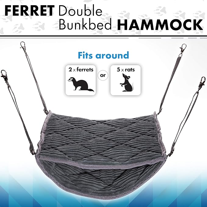 Ferret Hammock for Cage - Plush Double Bunk Bed Hanging Clips - Perfect for 2 or More Small Pets! (Rats, Ferrets, Hamsters, Guinea Pigs, Chinchillas & Squirrels) - Khaki