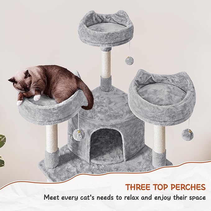 Yaheetech 76in Cat Tree Multi-Level Cat Tower with Large Cat Condo＆Cozy Perches Stable Pet Play House w/Sisal-Covered Scratching Posts＆Board for Indoor Cats, Light Gray