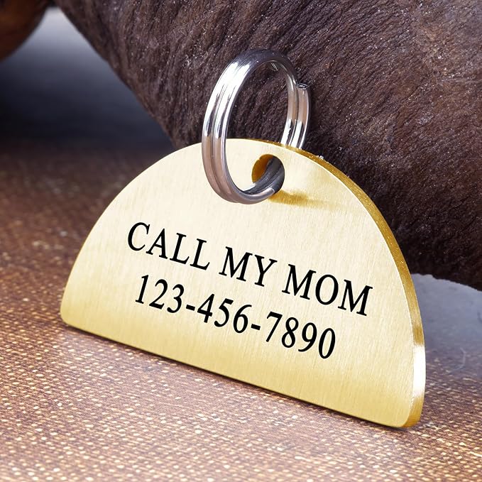 Ultra Joys Personalized Cat Collar Name Tag Small Pet ID Tags for Cats - Customized Mini Cute Dog Cat ID Tag - Bothside Engravable Lightweight Durable Stainless Steel - Semi Circle Tag in Gold