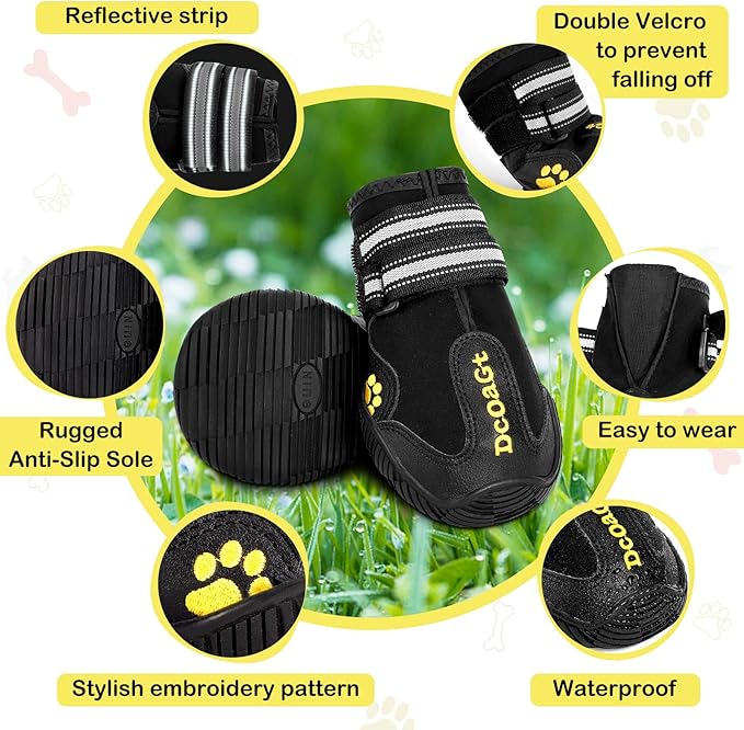 DcOaGt Dog Shoes for Large Dogs XXL, Waterproof Dog Boots with Anti-Slip Sole Breathable Reflective Paw Protectors Booties for Hot Pavement Summer Winter Snow Hiking Walking 4PCS(Size 9)