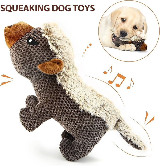 IOKHEIRA Dog Plush Toys for Aggressive Chewers, Indestructible Dog Squeaky Toys with Crinkle Paper, Durable Teething Chew Toys for Medium and Large Breed (Grey)