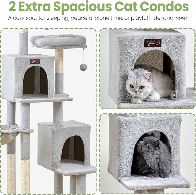 Cat Tree Tower for Indoor Cats Large Adult - 65 inch Extra Tall Cat Condo Trees with Scratching Post Hammock Perch - Big Heavy Duty Multi Level Cat House Towers - Kitty Condos Climbing Furniture