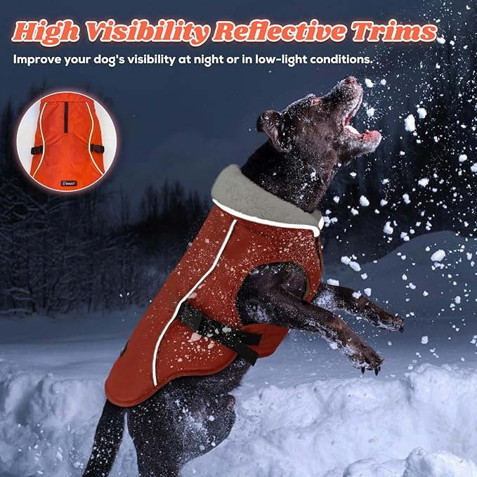 EMUST Winter Dog Jacket, Windproof Dog Apparel for Cold Weather, Reflective Coats for Dogs, Warm Puppy Jacket for Cold Winter, Orange, S