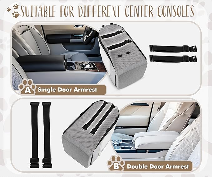 Multi-Function Small Dog Car Seat Center Console & Carrier - Sturdy Console Dogs Car Seats for Small Dogs & Cats, Pet Dog Bed for Cars Back Seat for Up to 11 lbs, 19 x 10 x 9.5 Inches, Gray