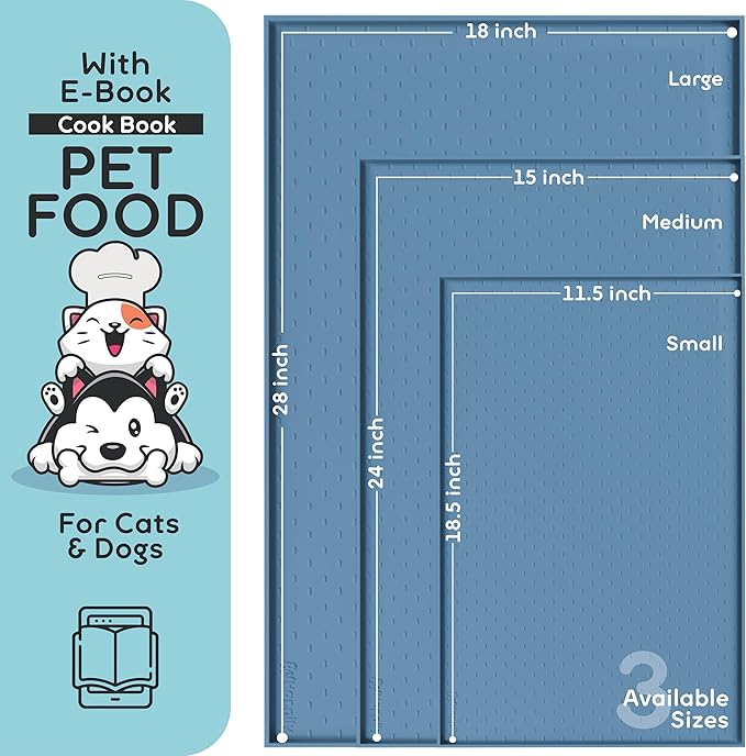 Dog Food Mat - 28x18 Raised Edges Dogs Mat for Food and Water Prevent Spill, Waterproof Cat Food Mats Protect Floors, Easy Clean Dog Bowl Mats for Food and Water, Silicone Pet Feeding Placemats