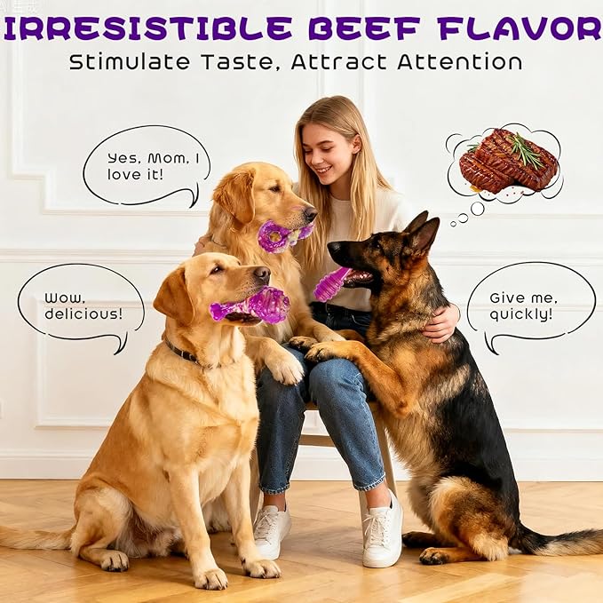 WinTour Dog Chew Toys for Aggressive Chewers 3 Pack, Indestructible Dog Toy to Keep Them Busy, Tough Dog Toys for Aggressive Chewers for Small, Medium and Large Breeds, Beef Flavor, Purple