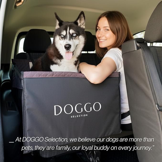 Premium Dog Car Seat & Back Seat – Waterproof & Non-Slip Travel Hammock with Storage Pockets | Secure & Comfortable Pet Seat Cover for Medium Dogs – Fits Cars, SUVs & Trucks (Brown)