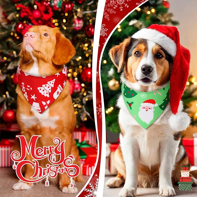 Abbylike 100 Pcs Christmas Dog Bandanas Bulk Xmas Bandanas for Dogs Triangle Kerchief Bibs Scarf Set for Pet Xmas Costume Photo Props Accessories Pet Shops Grooming, 25 Styles (31.5 x 21.7 x 21.7)