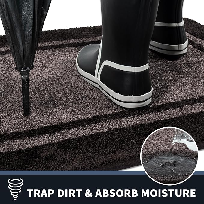 PURRUGS Dirt Trapping Door Mat 24" x 70", Non-Slip/Skid Machine Washable Entryway Rug, Shoes Scraper, Area Rug, Super Absorbent Welcome Mat for Muddy Wet Shoes and Paws, Grayish Brown & Coffee