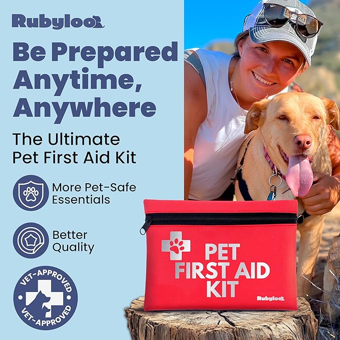 Dog First Aid Kit for Hiking & Travel - Vet Approved Emergency Supplies - Pet First Aid Guide, Tick Remover, Thermal Blanket & More - Compact Pet Camping Gear - Ideal Dog Gift for Christmas Stocking