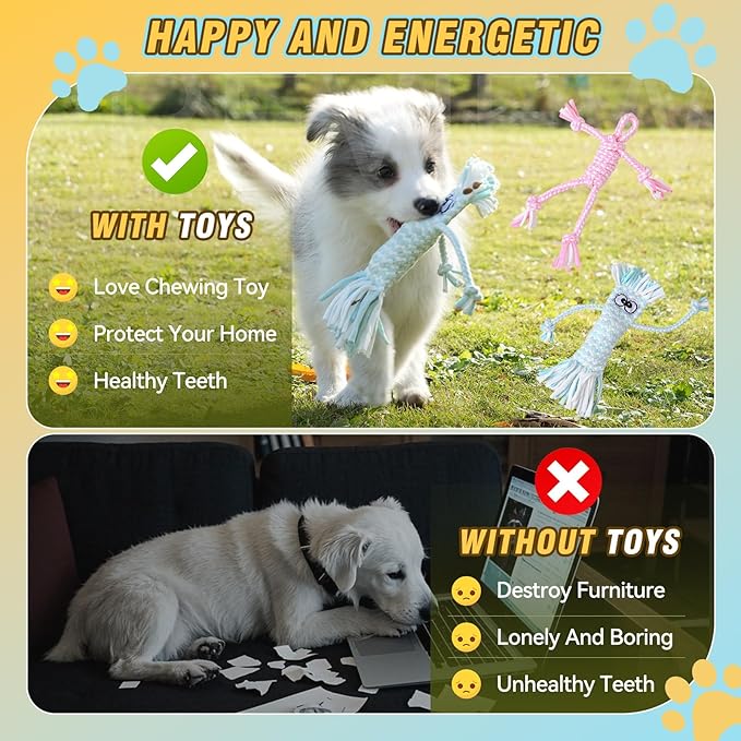 Dog Rope Toys with 18 pcs for Teething, Entertainment & Interaction, Dog Chew Toys, Training Tug Balls and Squeaky Toys for Medium&Small Puppies.