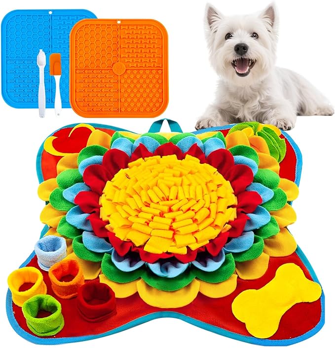 Petcare Dog Snuffle Mat and Lick Mat Set, Interactive Enrichment Dog Puzzle Toy for Puppy Small Medium Dogs Cats Rabbits, Cognitive Sniff Foraging Mats Mental Stimulation Treat Game Slow Feeder Mats