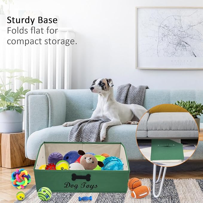 Large Dog Toy Basket Collapsible Pet Toy Box Fabric Trapezoid Dog Toy Bin Storage for organizing pet Toys/Blankets/leashes/Rope Toys/Clothing-Can be Personalized-Green