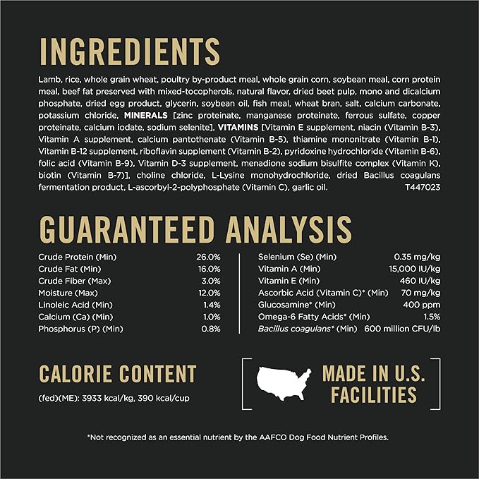 Purina Pro Plan Complete Essentials Shredded Blend Lamb and Rice High Protein Dog Food with Probiotics for Dogs - 35 lb. Bag