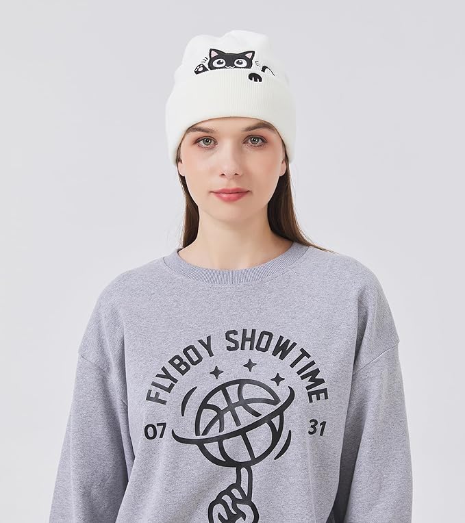 Cat Beanie Hats for Women Cute Cat Lovers Gifts Women's Winter Animal Knitted Hats for Girls