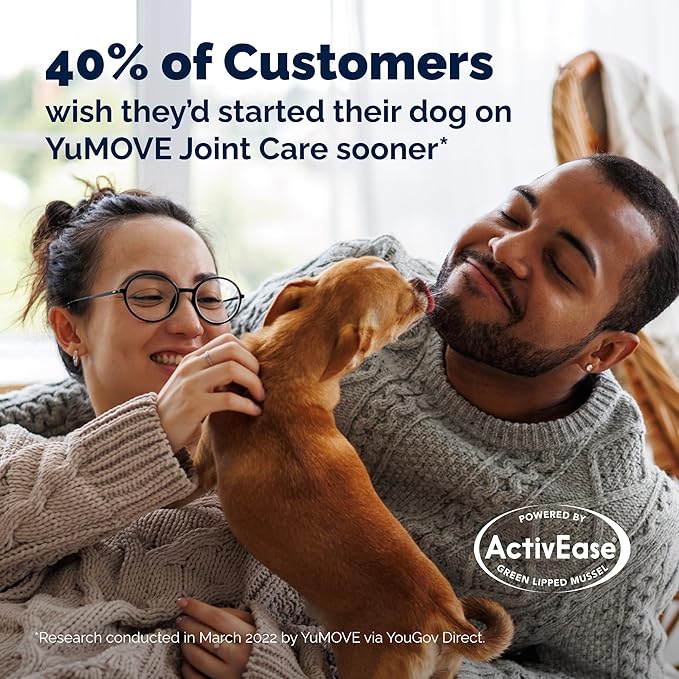 YuMOVE Hip & Joint Supplement for Dogs - With Glucosamine Chondroiton, Green Lipped Mussel , Hyaluronic Acid, and Omega 3 Joint Supplement for Stiffness and Mobility - 60 Chews (Small/Medium Dogs)