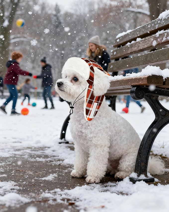 PET SHOW Dog Trapper Hat Winter Hat for Small Dogs Fall Thanksgiving Warm Fleece Aviator Hats with Ear Flaps Adjustable Outdoor Boy Puppy Pet Pilot Costume Cap S-Orange Plaid/with Ear Holes