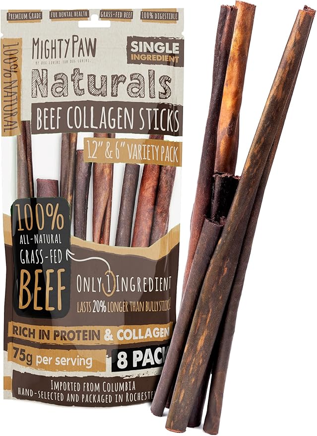 Mighty Paw Collagen Sticks for Dogs | Long Lasting Chews. Rawhide Free Pet Treats Long Lasting. Dog Chews Treats. Beef Collagen Stick for Pets (8 Pack)