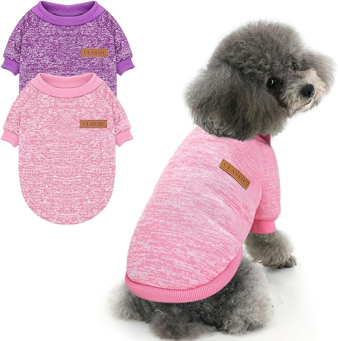2 Pieces Pet Dog Classic Knitwear Sweater, Fleece Coat for Small,Medium Dogs,Warm Pet Dog Cat Clothes,Soft Puppy Customes for Chihuahua Yorkshire Tzu (Pink Purple,XL)