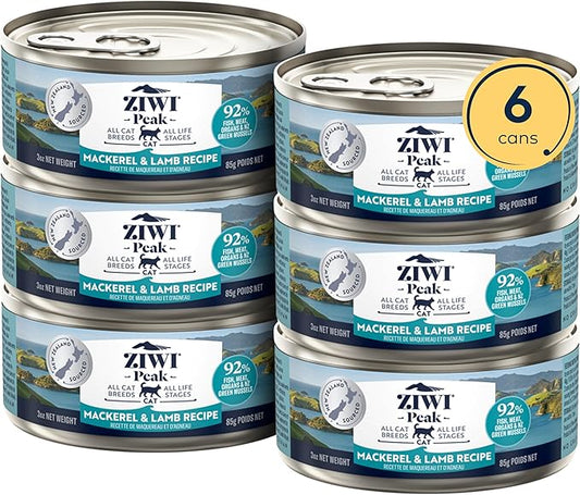 ZIWI Peak Wet Cat Food – All Natural, High Protein, Grain Free, Limited Ingredient, with Superfoods (Mackerel & Lamb, Case of 6, 3oz Cans)