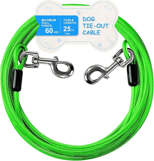 Tie Out Cable, 15/25/40/50 FT Runner Cable with Swivel Hook,Dog Leash Run Tether for Yard Outdoor and Camping,for Small to Medium Pets Up to 250 LBS