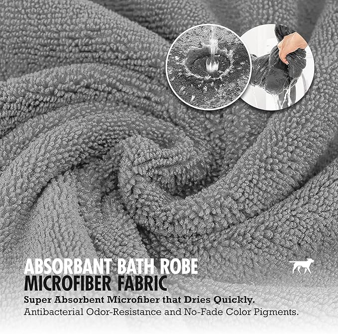 Tuff Pupper Fast Drying Dog Bath Robe | 800 GSM Plush Dog Towel Bathrobe/Dressing Gown | Super Absorbent Pet/Puppy Bathrobe | Adjustable Hood & Belly Strap | Super Soft | Fast Drying (Giant, Gray)