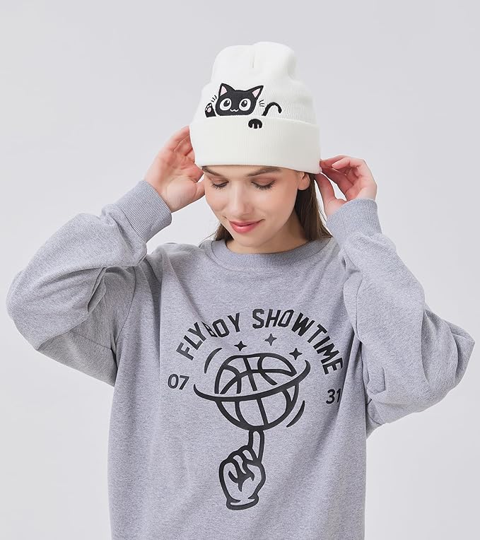Cat Beanie Hats for Women Cute Cat Lovers Gifts Women's Winter Animal Knitted Hats for Girls