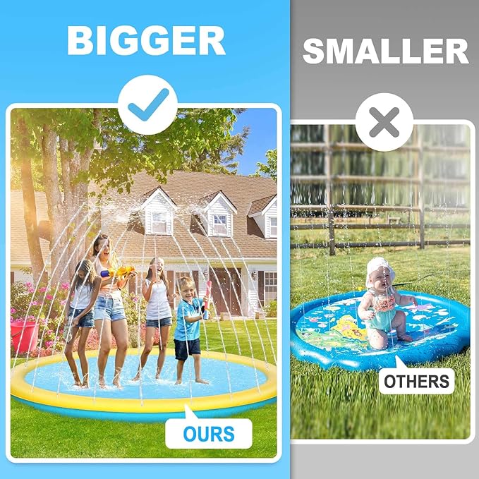 Thicken 94'' Splash Pad, Non-Slip Splash Pad for Kids and Dogs, Toddler Sprinkler Pool & Splash Play Mat, Summer Outside Water Toys Large Splash Pads for Kids Activity, Easy to Use/Clean