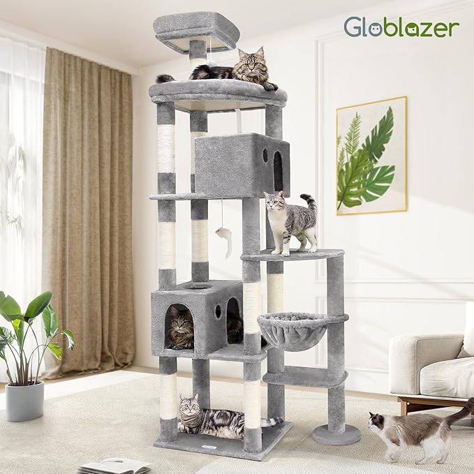 Globlazer Giant Cat Tree, 83 inch Cat Tree for Indoor Cats Large Adult, XXL Cat Tower with 9 Scratching Posts for 20lb+ Heavy Duty Large Adult Cats, F83, Light Grey