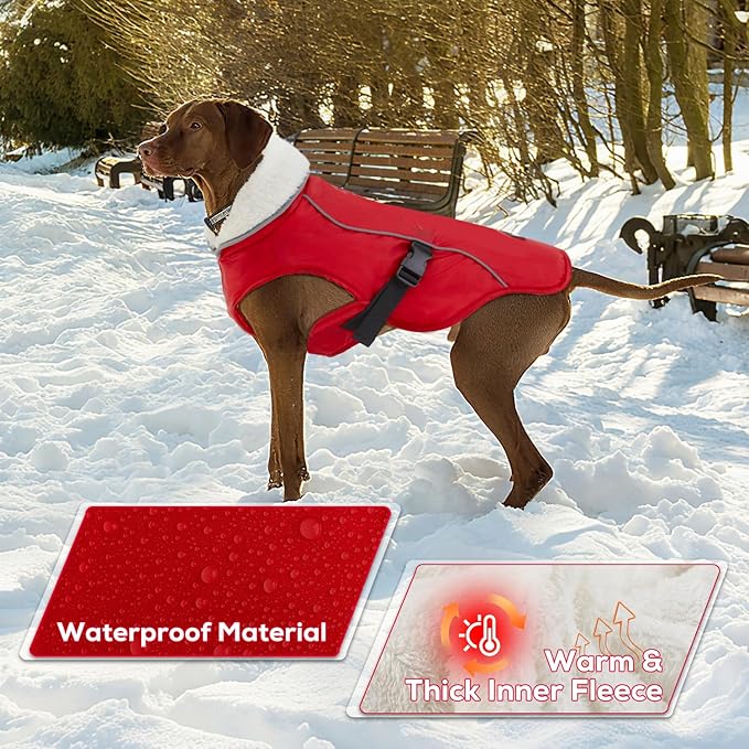 EMUST Winter Dog Jacket, Windproof Dog Apparel for Cold Weather, Reflective Coats for Dogs, Warm Puppy Jacket for Cold Winter, Red S
