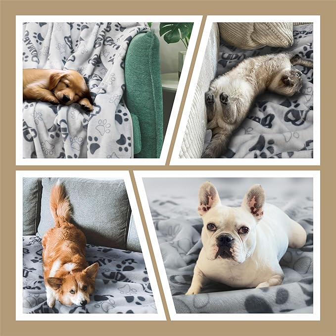 Dog Blankets for Large Dogs Upgraded, Dog Cat Flannel Blankets Washable, Cute Bone Paw Print Blanket for Bed Cover, Couch, Crate, 80x60 inch