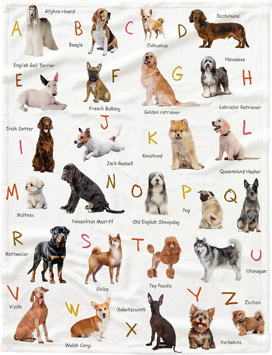 Dog Alphabet Print Blanket, Personalized Dachshund Blanket, Dog Gift for Dog Lovers Mom Dad Cute Dog Paw Prints Soft Flannel Throw Blanket for Bed Sofa Travel Small 50"x40" for Kids