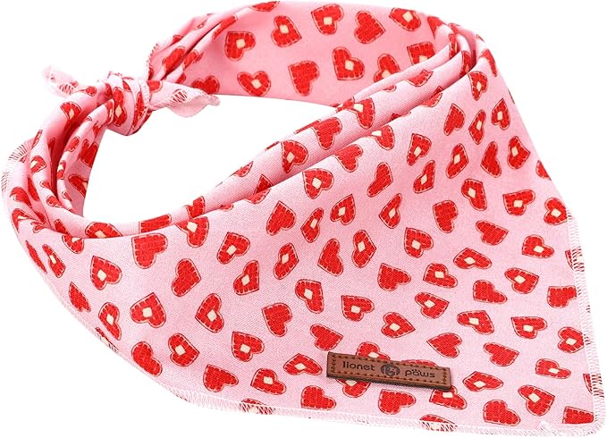 lionet paws Valentines Dog Bandana for Small Medium Large Dogs, Cat Dog Kerchief Triangle Bibs Scarf for Girl Boy
