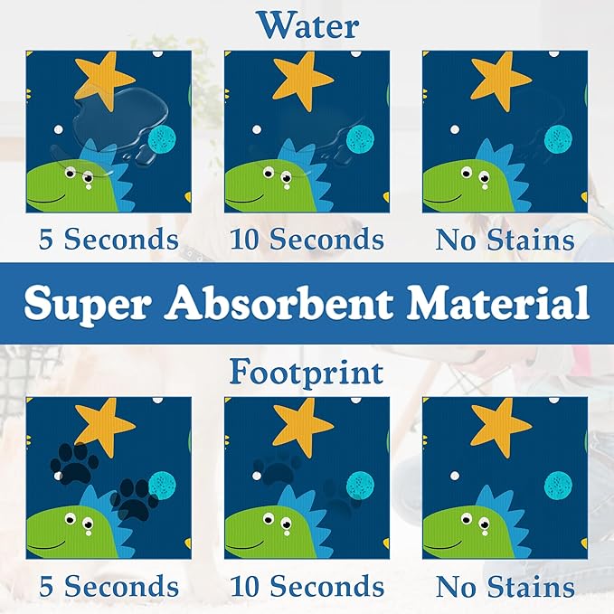 Cartoon Dino Pet Feeding Mat–Quick Dry Absorbent Dog Cat Food Mat, Non Slip Waterproof Bowl Placemat for Messy Eaters, Pet Accessories for Floors 12"x20"