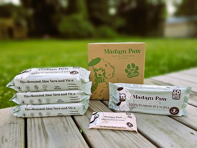 XL Organic Unscented Pet Wipes - Paws Body Butt - Plant Based Bamboo Pet Wipes - Thick Hypoallergenic & Textured for Cleansing & Gentle Hydrating Cat & Puppy Dog Wipes for Travel