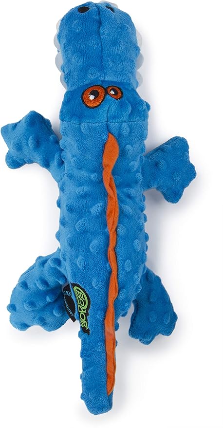 goDog Gators Squeaky Plush Dog Toy with Chew Guard Technology, Durable Fabric & Squeaker for Active Play, Blue, Large