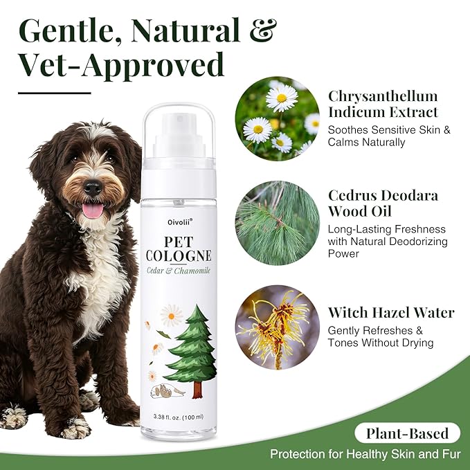 Pet Cologne Spray for Dogs & Cats – Natural Deodorizing Perfume – Long-Lasting Scent – Alcohol-Free, Hypoallergenic, Safe Grooming Spray for Pets