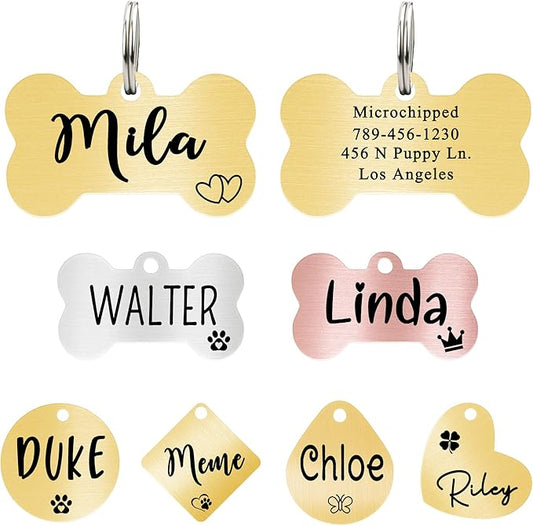 Ultra Joys Custom Personalized Pet ID Tag - Brushed Stainless Steel Bone Tag, Small