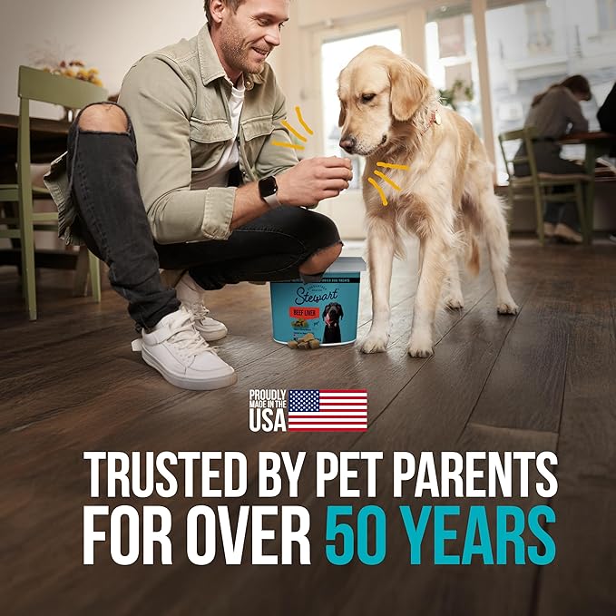 Stewart Beef Liver Dog Treats, 4 oz, ~90 Pieces, Freeze Dried Raw, Single Ingredient, 50% Protein Training Treats or Meal Topper in a Resealable Tub, Grain Free, Gluten Free