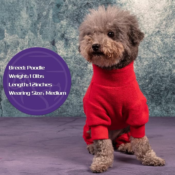 cyeollo Dog Pajamas Warm Christmas Dog Coat Pjs Fleece Thermal Doggie Onesie Stretchy Jumpsuits Cold Weather Jacket Puppy Small Puppy Pajamas Cat Apparel, Color Red XS
