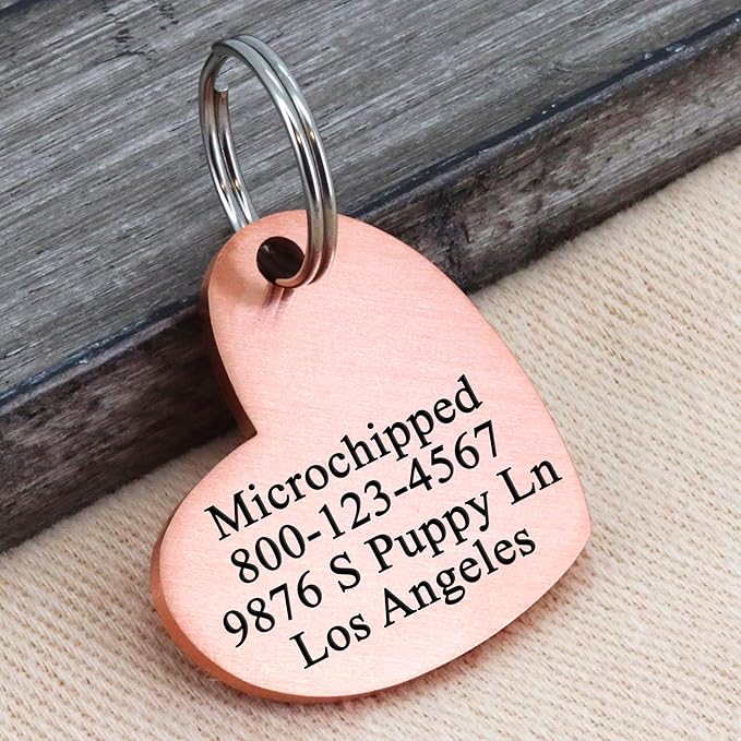 Ultra Joys Custom, Personalized Pet ID Tag, for Dogs, Brushed Stainless Steel Heart Dog Tag Rose Gold Medium