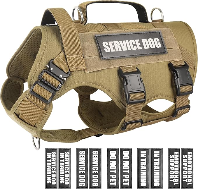 WINSEE Service Dog Vest Harness for Medium Dog, Tactical Working MOLLE Vest with 10 Pet Patches, No Pull Heavy Duty Harness for Training Walking