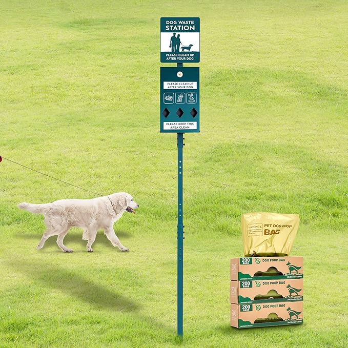 Dog Waste Station with Bags Galvanized Steel Outdoor Pet Bin Dispenser Reflective Sign Rust Proof System for Backyard Commercial Park(1 Pack)