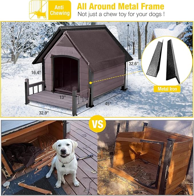 Heated Dog House with Insulated Liner, Waterproof Dog Kennel for Small to Medium Size Dogs, Outdoor Doghouse 100% Insulated Puppy Shelter with Elevated Floor for Winter (Grey-Heated, Medium)