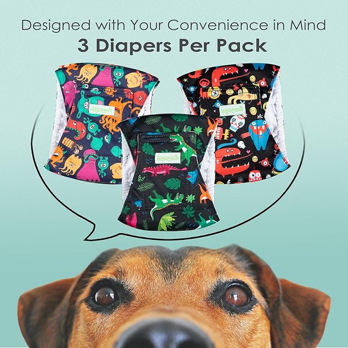 wegreeco Washable Male Dog Belly Band (Stylish Pattern)- Pack of 3 - Male Dog Belly Wrap, Dog Diapers Male (Childlike Creatures, X-Small)