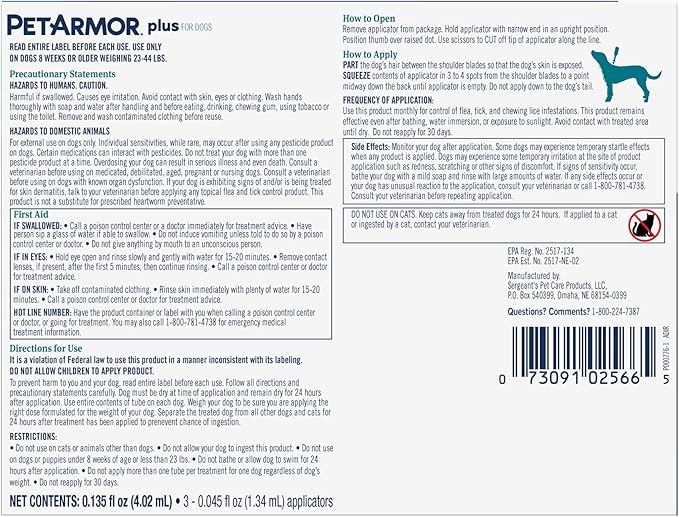 PetArmor Plus Flea and Tick Prevention for Dogs, Medium Dog Flea and Tick Treatment, 3 Doses, Waterproof Topical, Fast Acting (23-44 lbs)