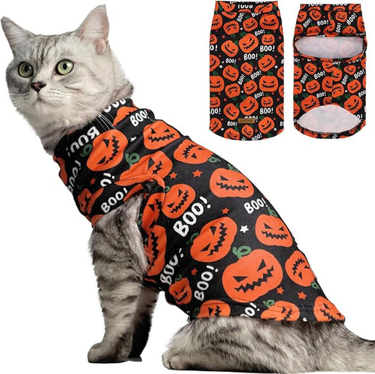 EXPAWLORER Cat Halloween Sweater - Sweaters for Cats Only Soft Warm Pet Clothes, Fall and Winter Pumpkin Coat Pullover Design, Fleece Sweatshirt Clothing Also for Puppy Small Dogs, Large