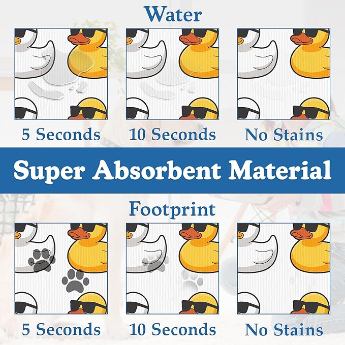 Cute Ducks Glasses Pet Feeding Mat for Floors–Absorbent Quick Dry Dog Cat Bowl Mat for Food and Water, Non Slip Waterproof Base, Mess-Free Feeding Accessories 12"x20"